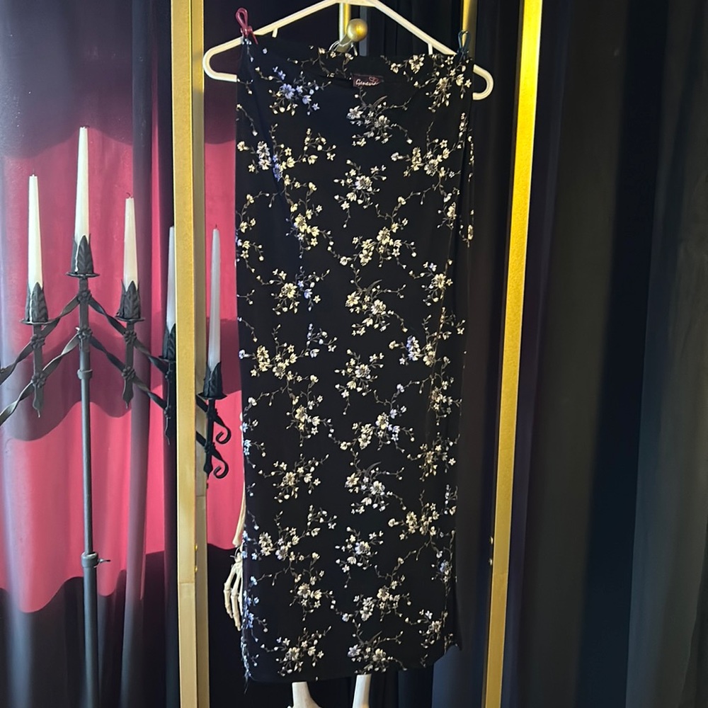 Black and silver floral y2k maxi skirt